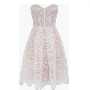 NADINE MERABI Olivia Strapless Lace Dress, Designer Luxury Medium (8) White, NWT